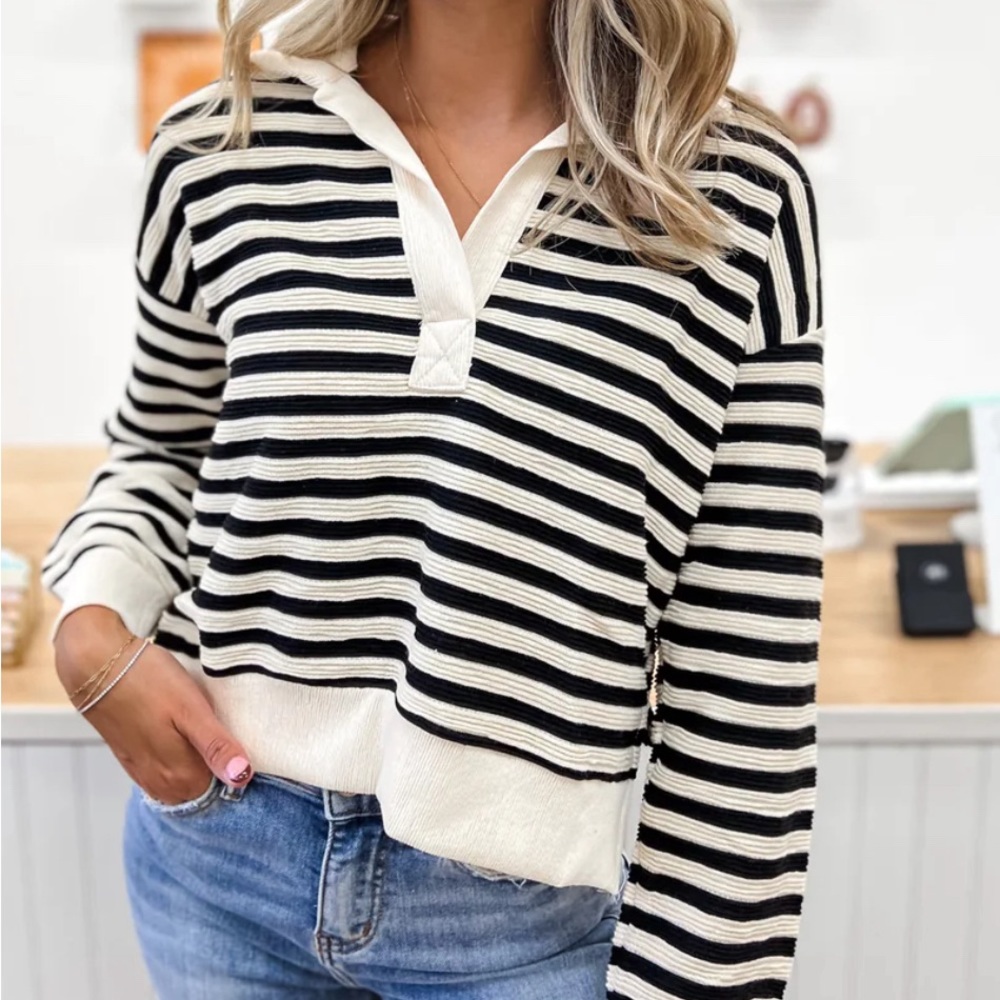 Stitch and Feather Collared Top